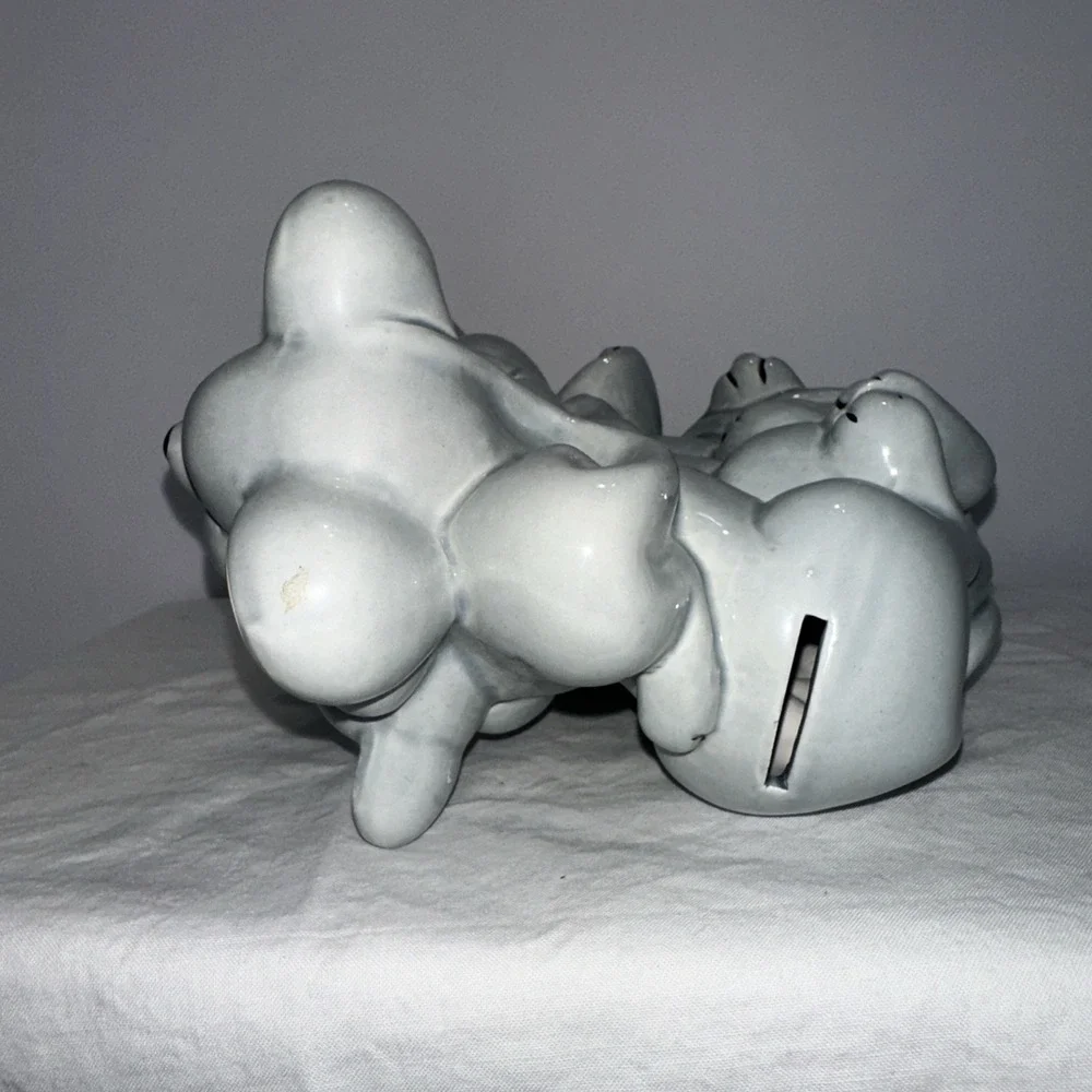 Vintage Ceramic Happy Mice Piggy Bank - Smiling Stacked Mice - 7.75